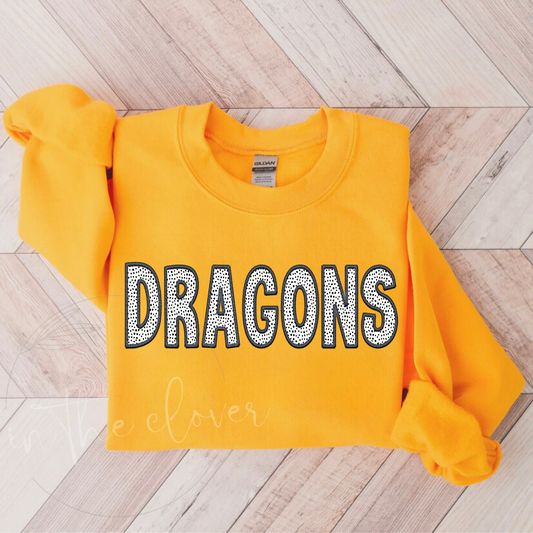 Dragons Black Faux Embroidery Gold Crewneck