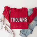 Trojans Black Faux Embroidery Red Crewneck