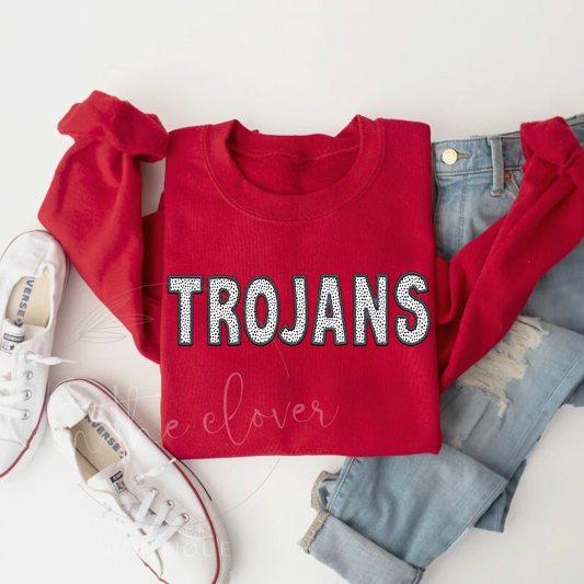 Trojans Black Faux Embroidery Red Crewneck