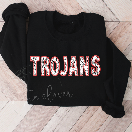 Trojans Red Faux Embroidery Black Crewneck