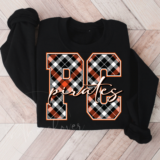 Plaid Platte County Pirates Black Crewneck