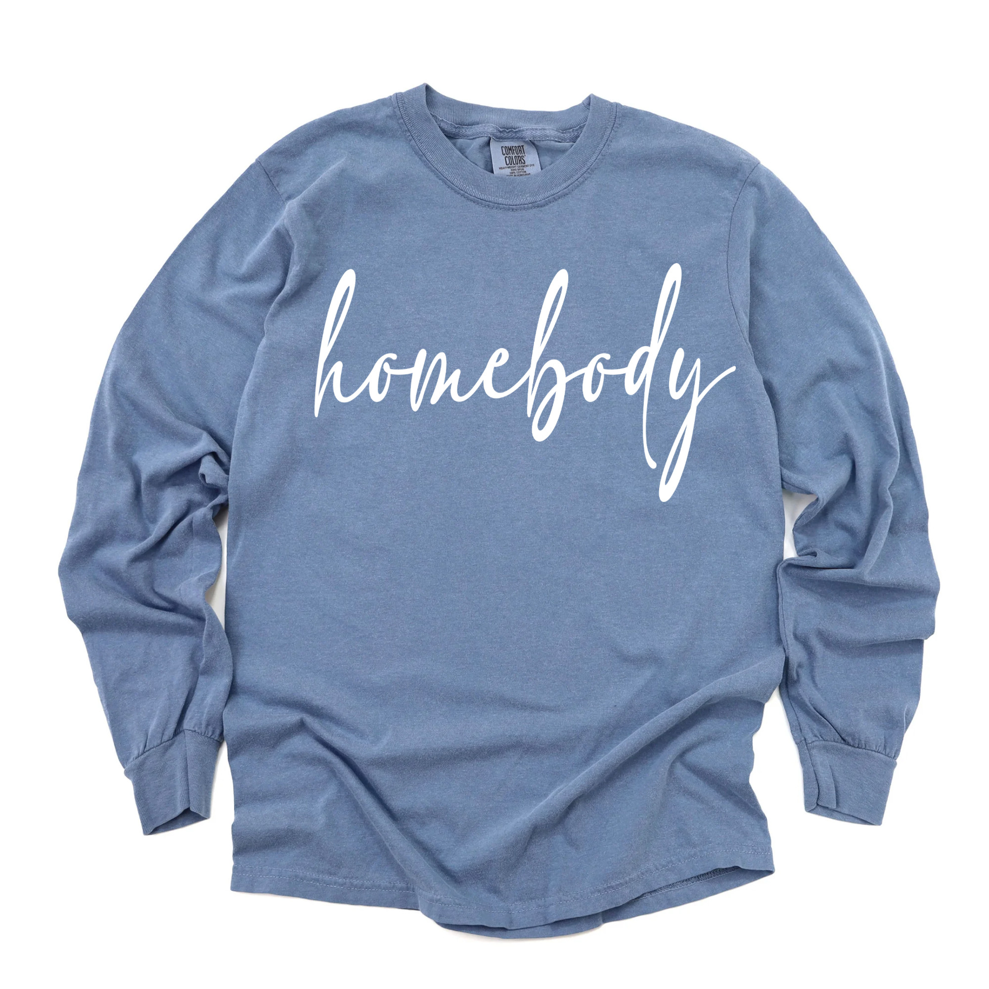 Homebody Script Blue Denim Longsleeve Tee