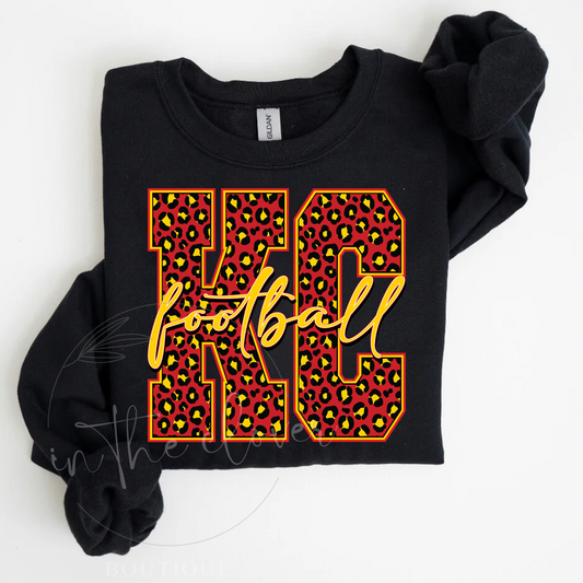 Leopard KC football Black Crewneck