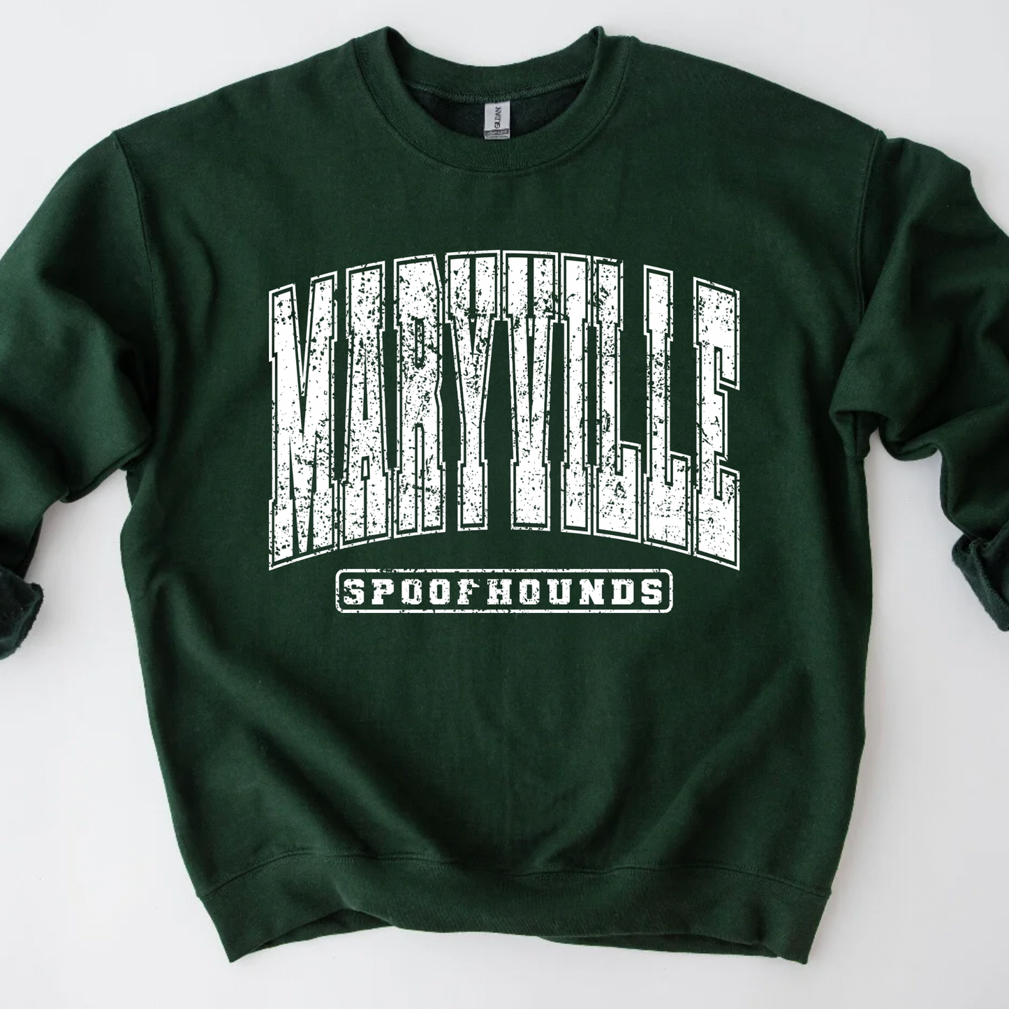 Distressed Maryville Spoofhounds Forest Green Crewneck