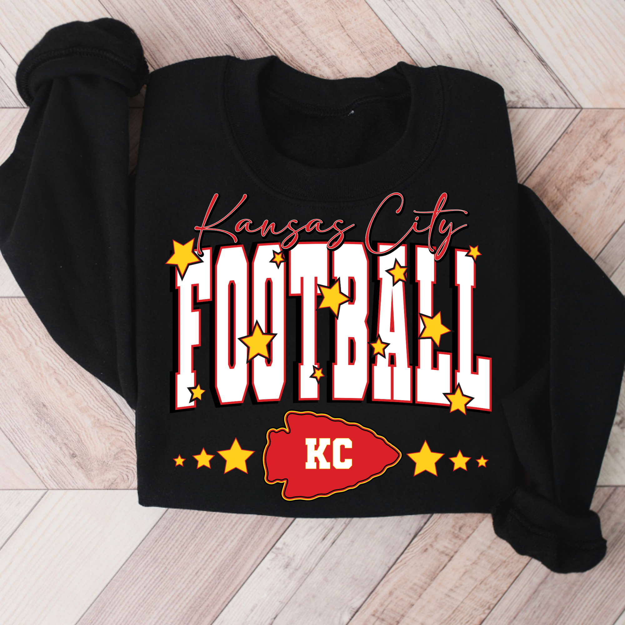 Kansas City Football Star Black Crewneck