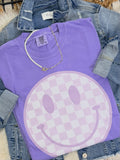 Purple Checkered Smiley - Violet Tee