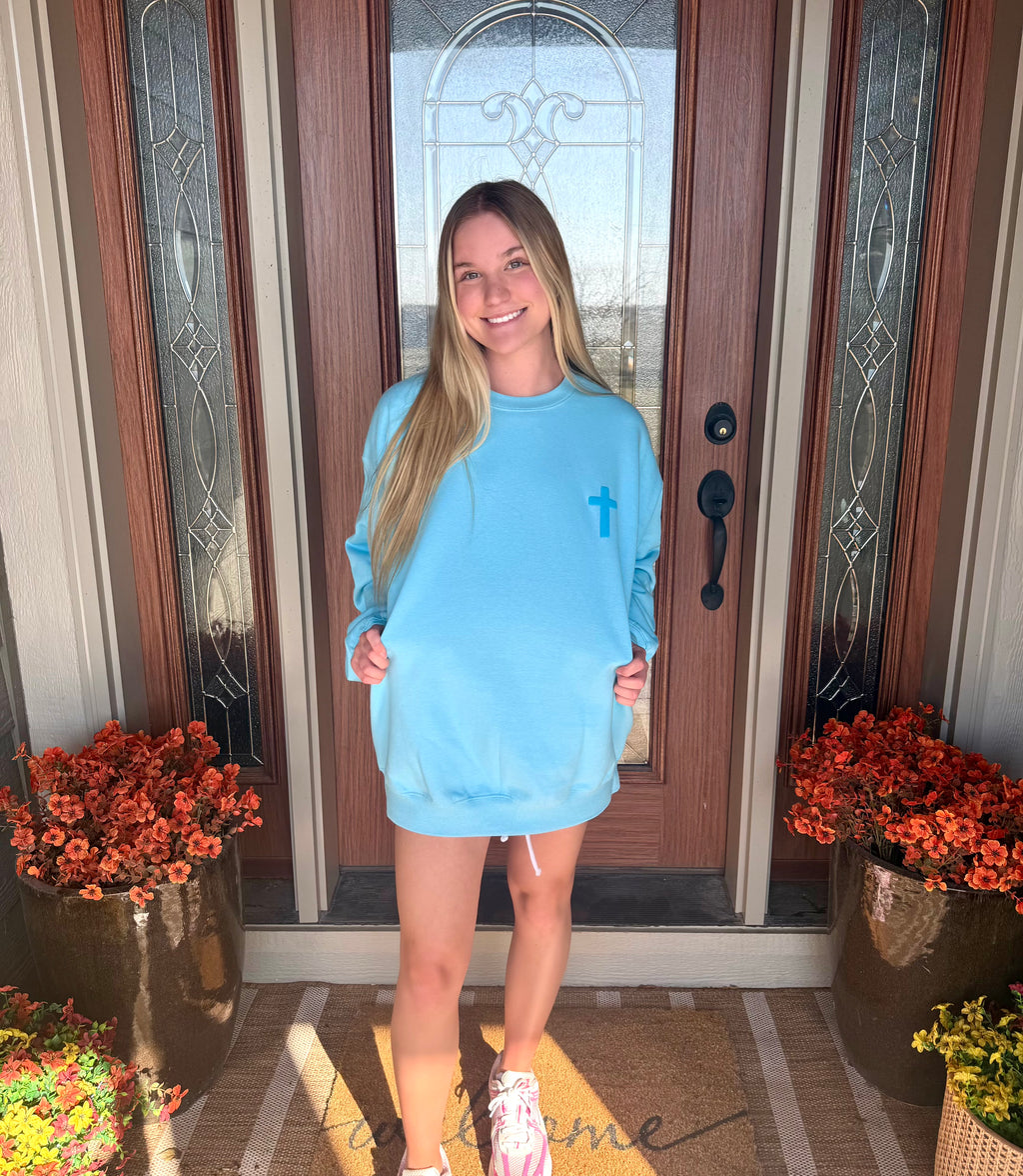 Blue Puff Cross - Blue Crewneck