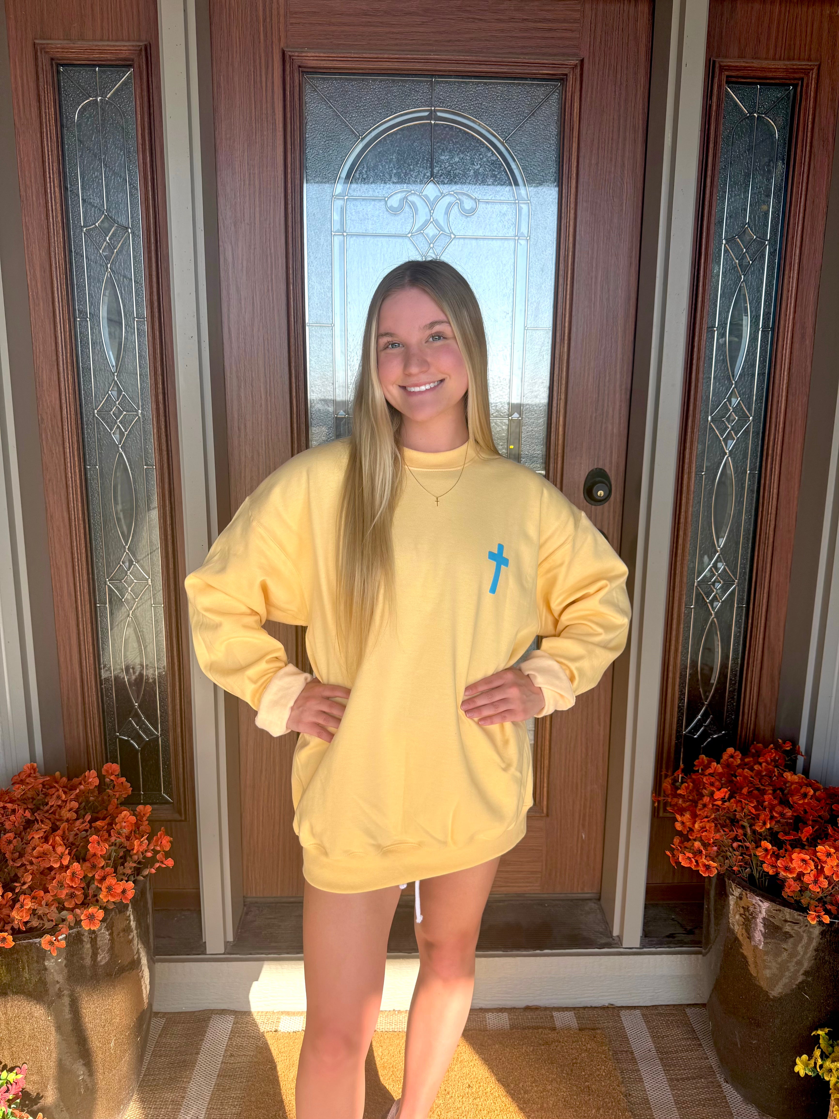 Blue Puff Cross - Yellow Crewneck