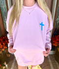 Blue Puff Cross - Pink Crewneck