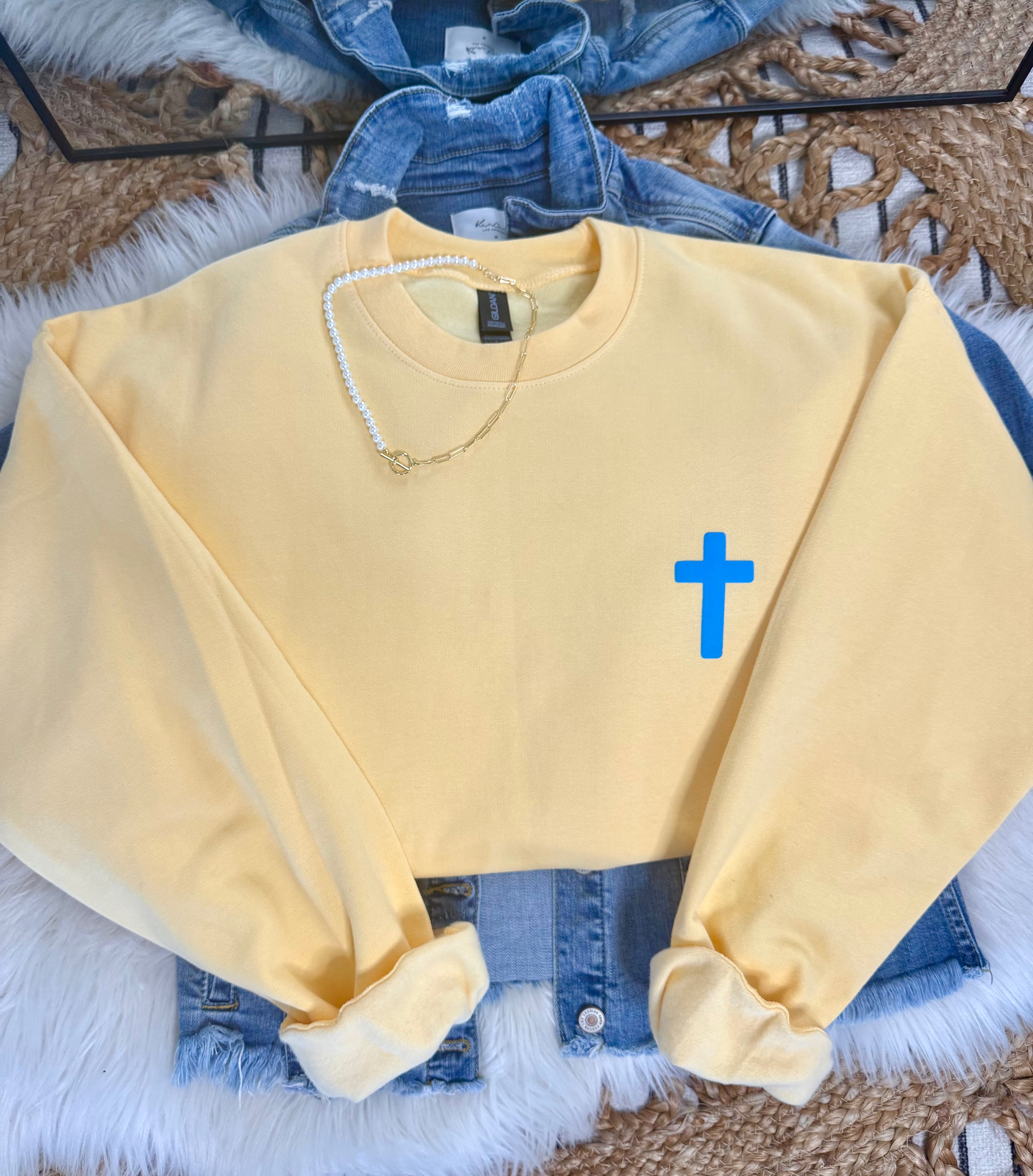 Blue Puff Cross - Yellow Crewneck