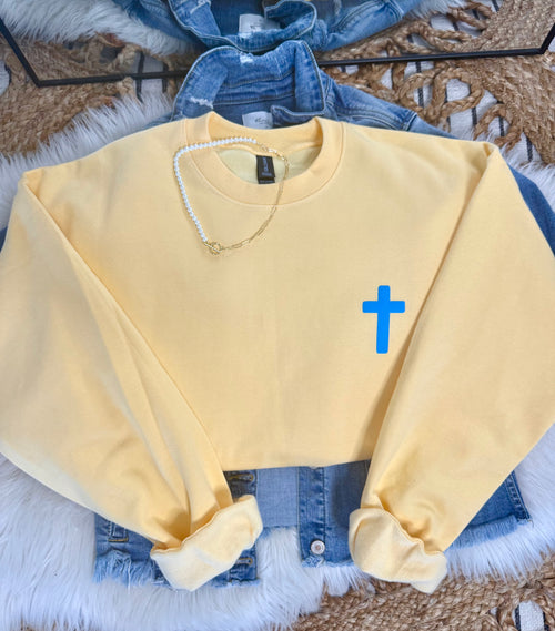 Blue Puff Cross - Yellow Crewneck
