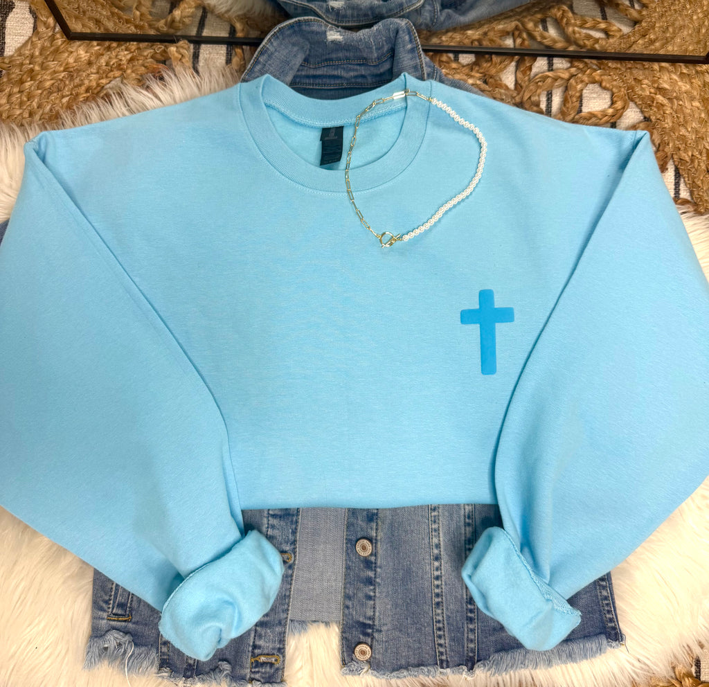 Blue Puff Cross - Blue Crewneck
