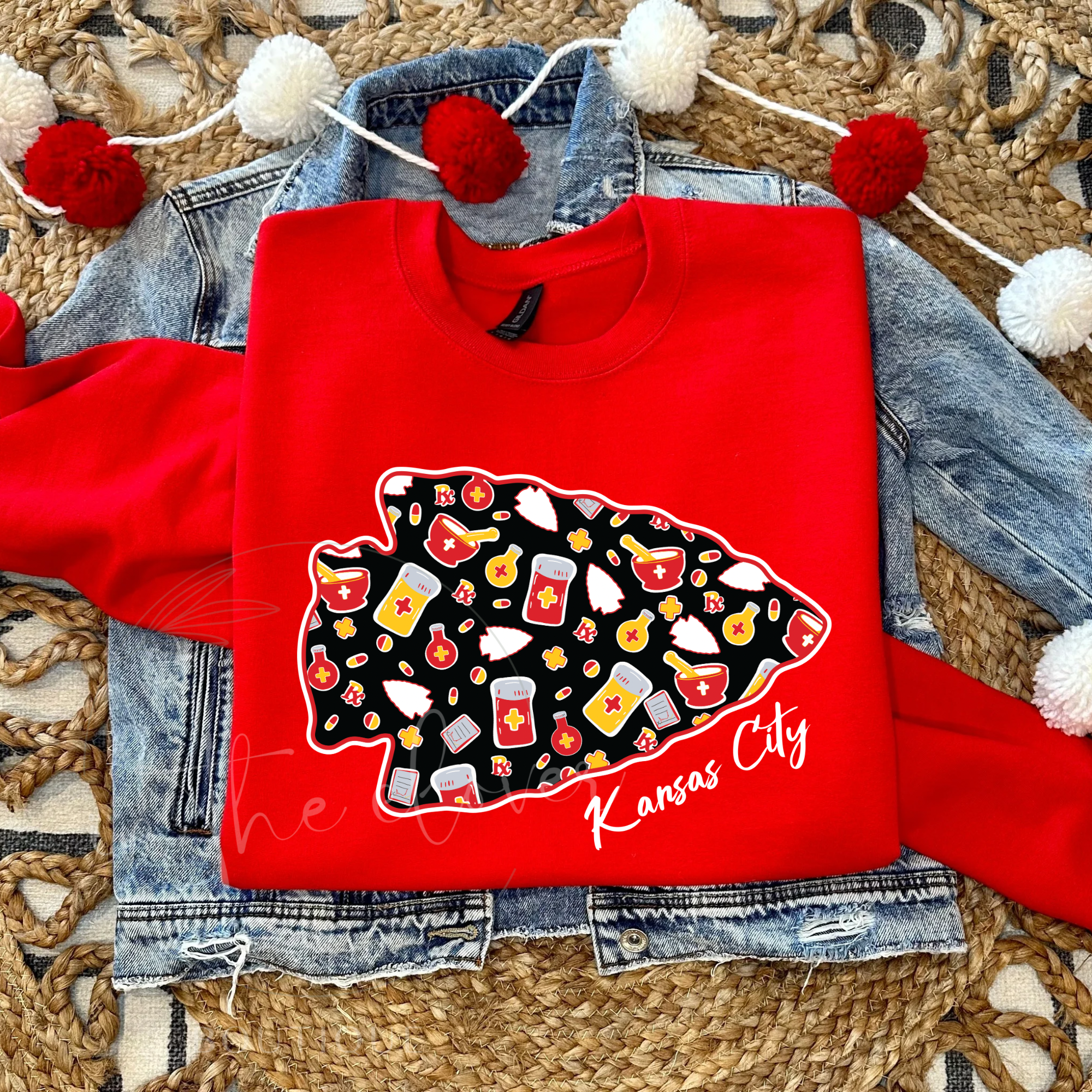 PHARMACY THEMED ARROWHEAD  - RED CREWNECK
