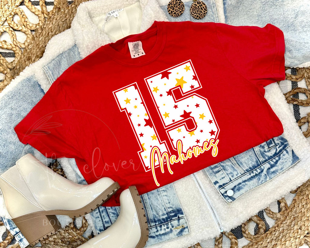 15 MAHOMES STARS - RED TEE