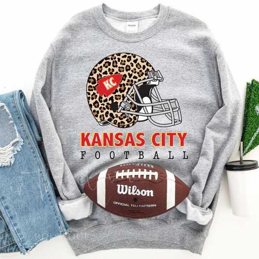 Kansas City Football Leopard Helmet Sport Gray Crewneck