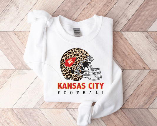 Kansas City Football Leopard Helmet White Crewneck