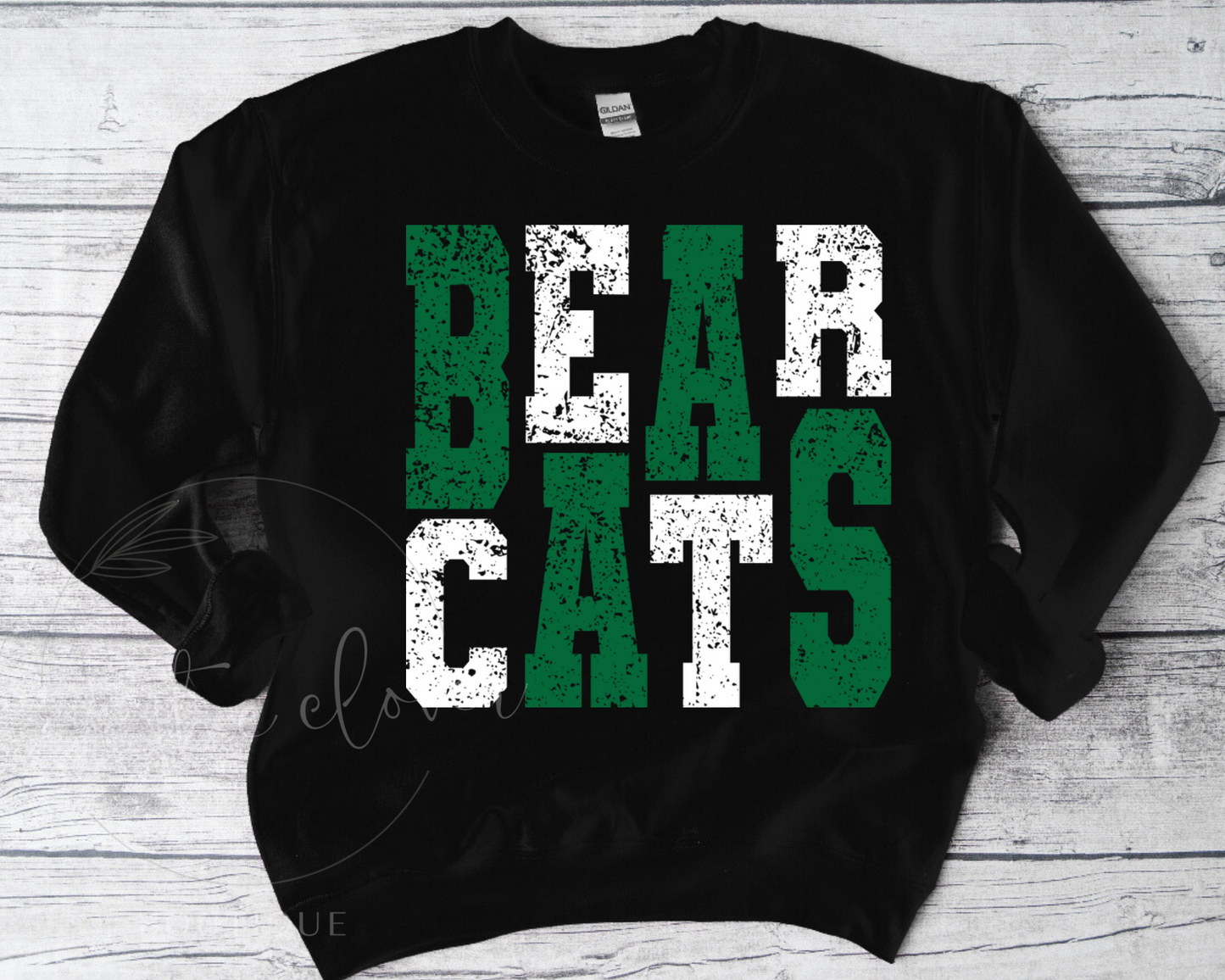 DISTRESSED BLOCK BEARCATS - BLACK CREWNECK