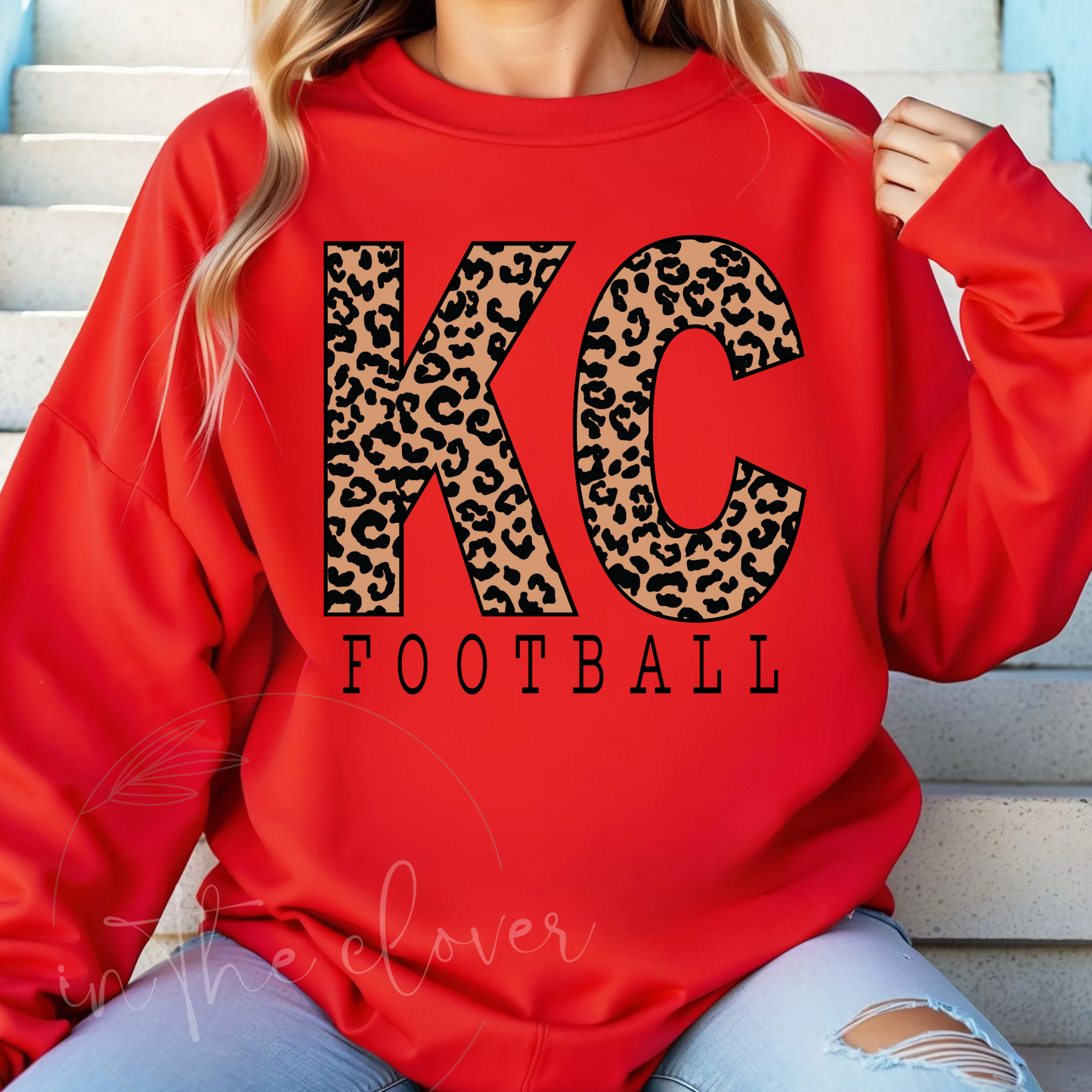 Distressed Leopard Block KC Football Red