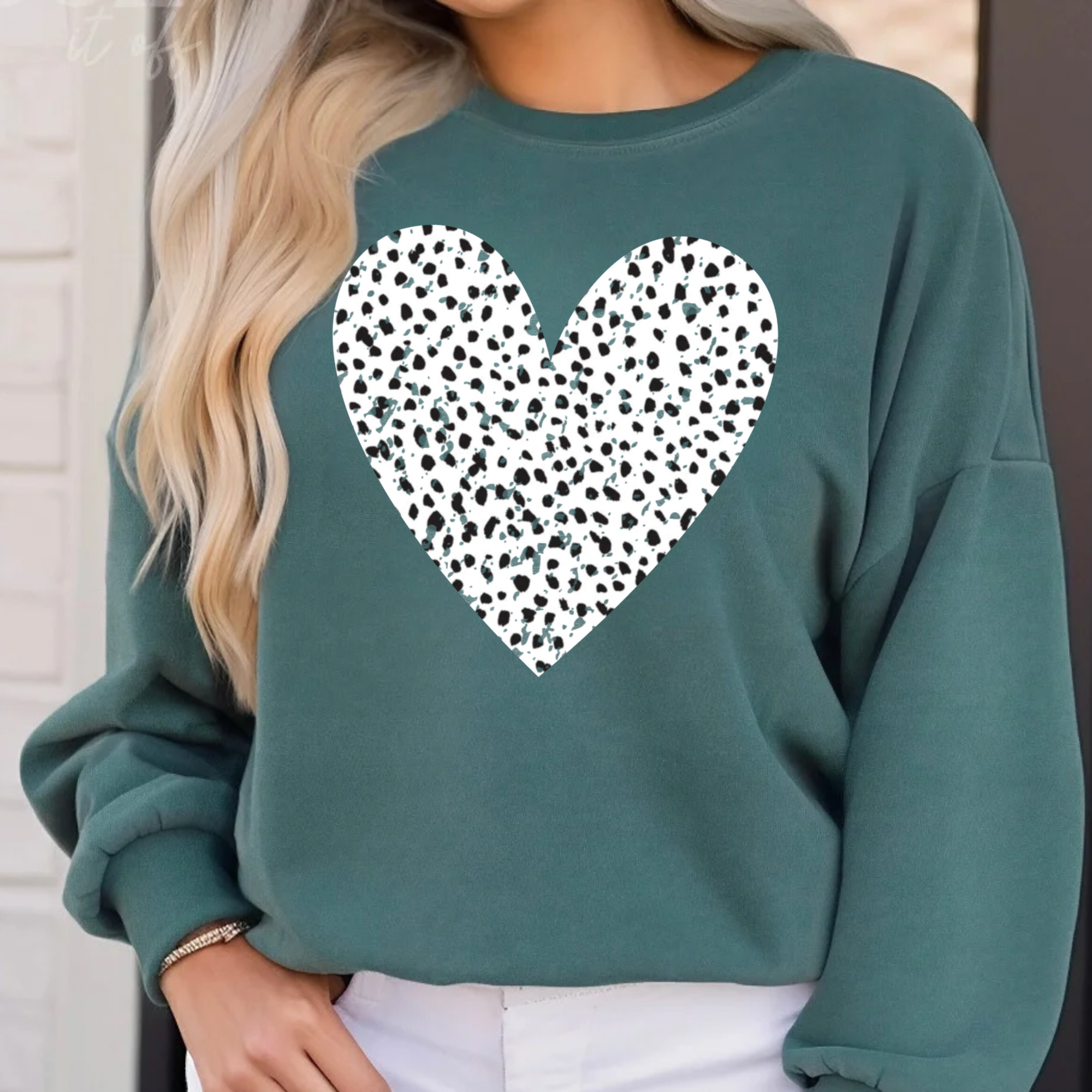 DALMATION HEART - BLUE SPRUCE CREWNECK