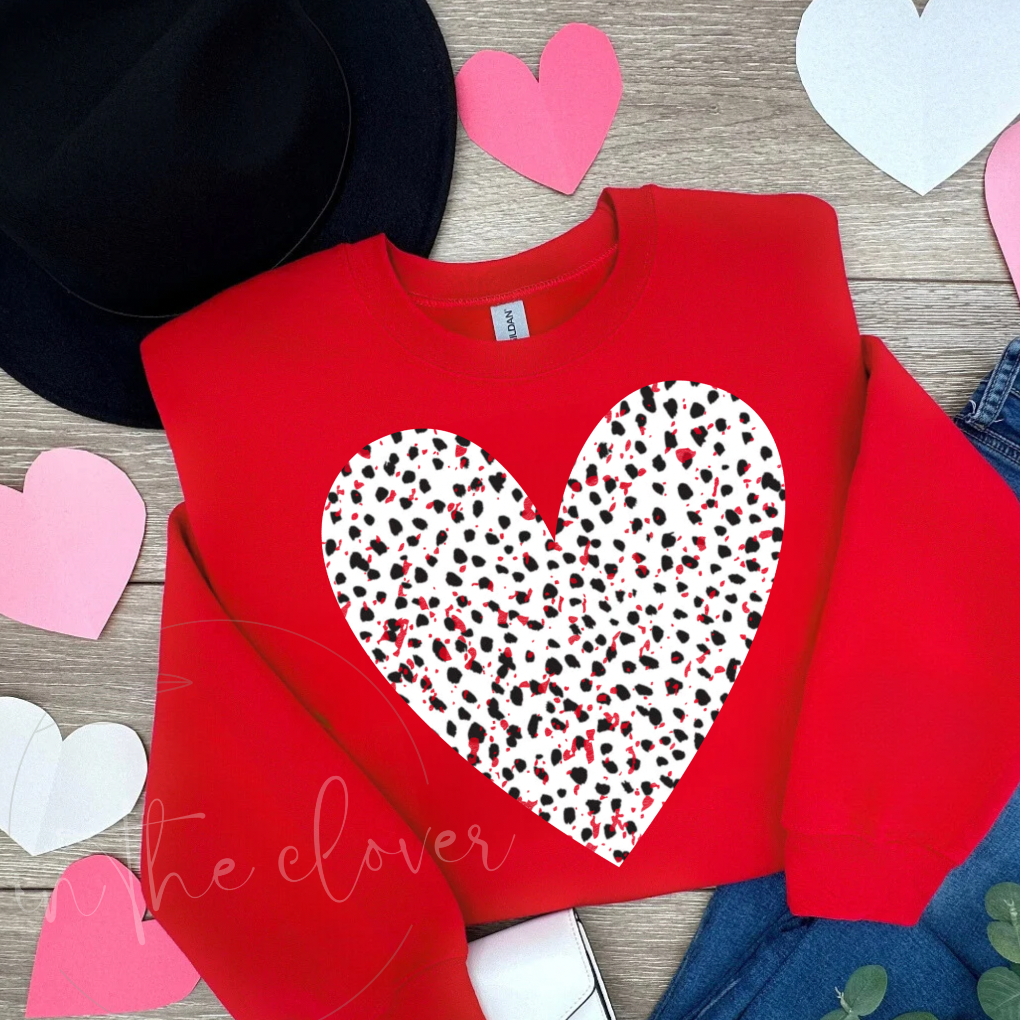 DALMATION HEART - RED CREWNECK