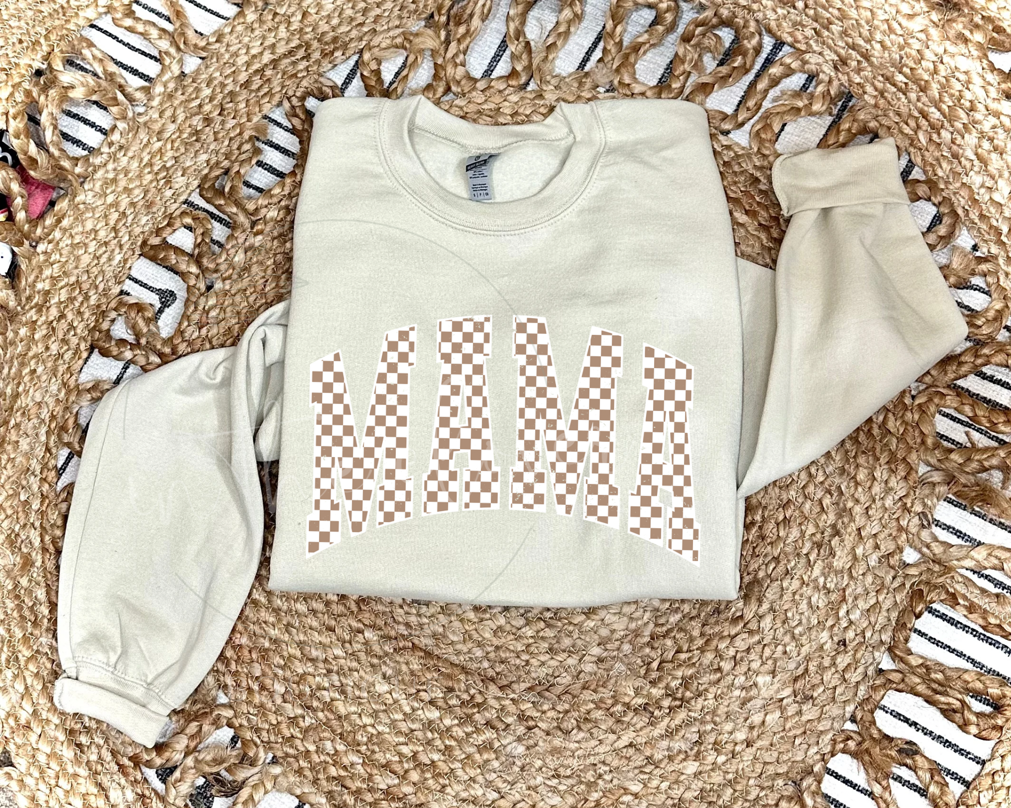 NEUTRAL CHECKERED MAMA - SAND CREWNECK