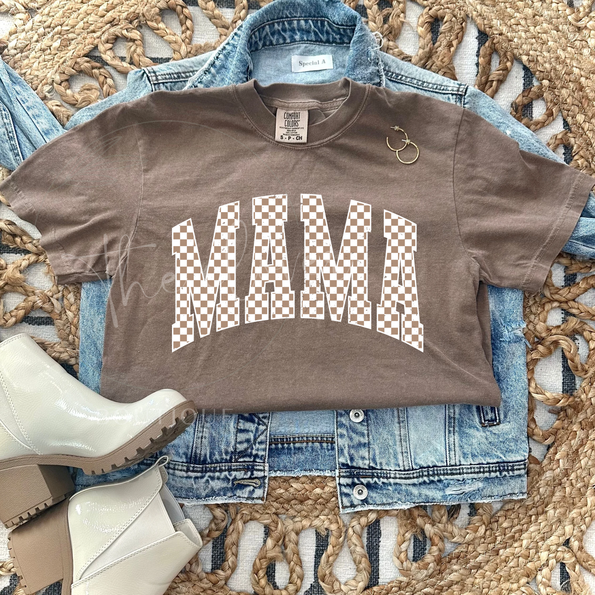 NEUTRAL CHECKERED MAMA - ESPRESSO TEE