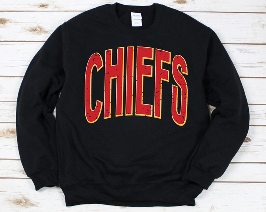 Distressed Oversized Chiefs Black Crewneck