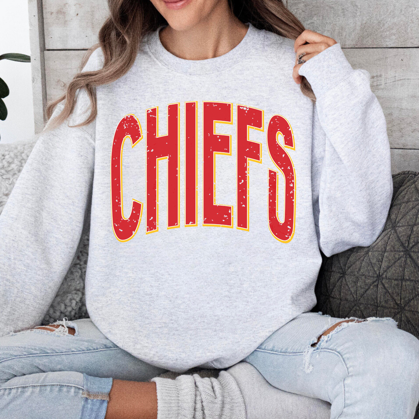 Distressed Oversized Chiefs Ash Crewneck