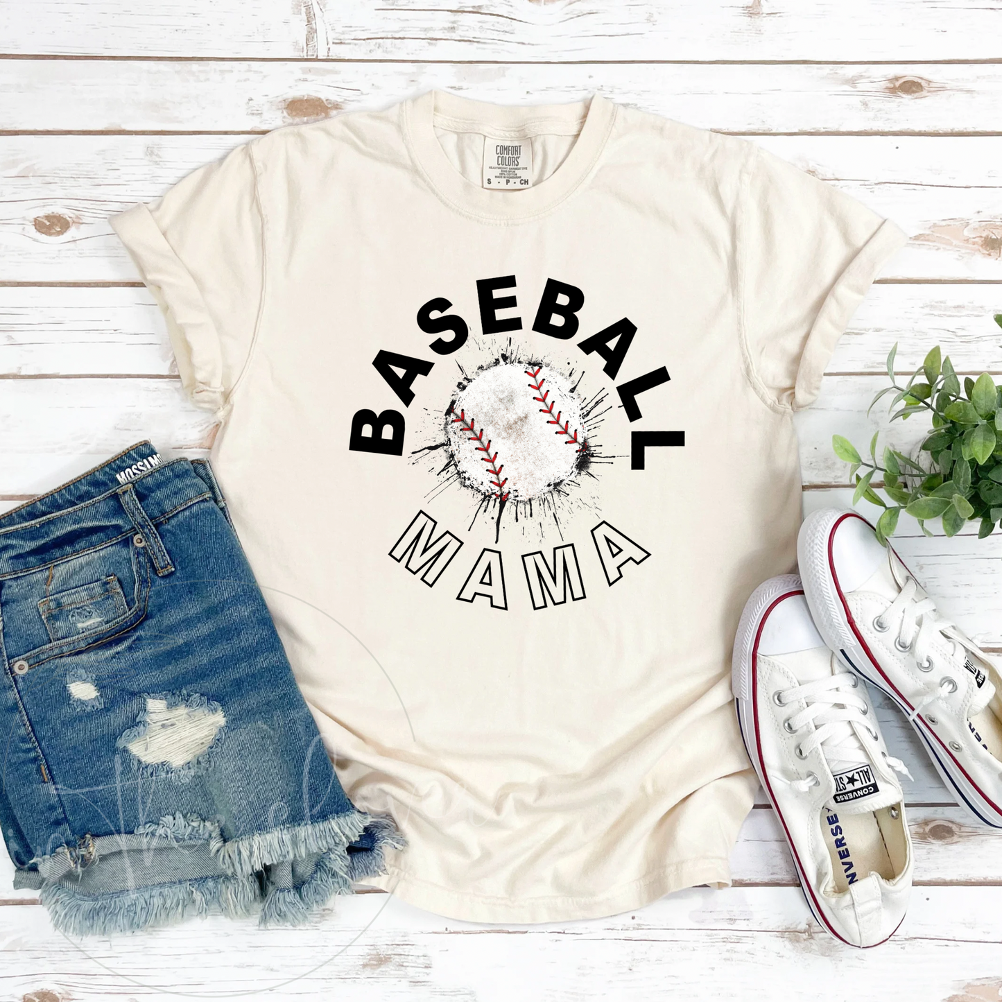 SPLATTER BASEBALL MAMA - IVORY TEE