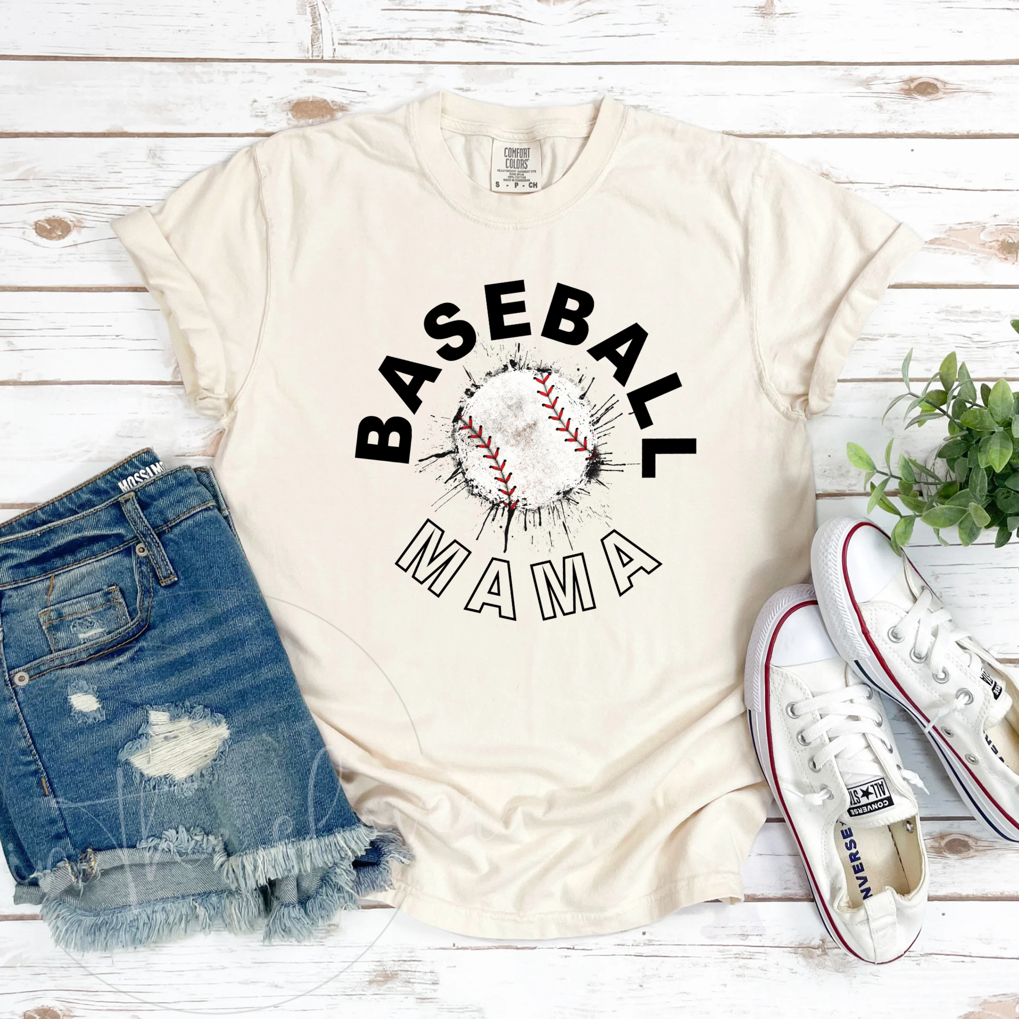SPLATTER BASEBALL MAMA - IVORY TEE