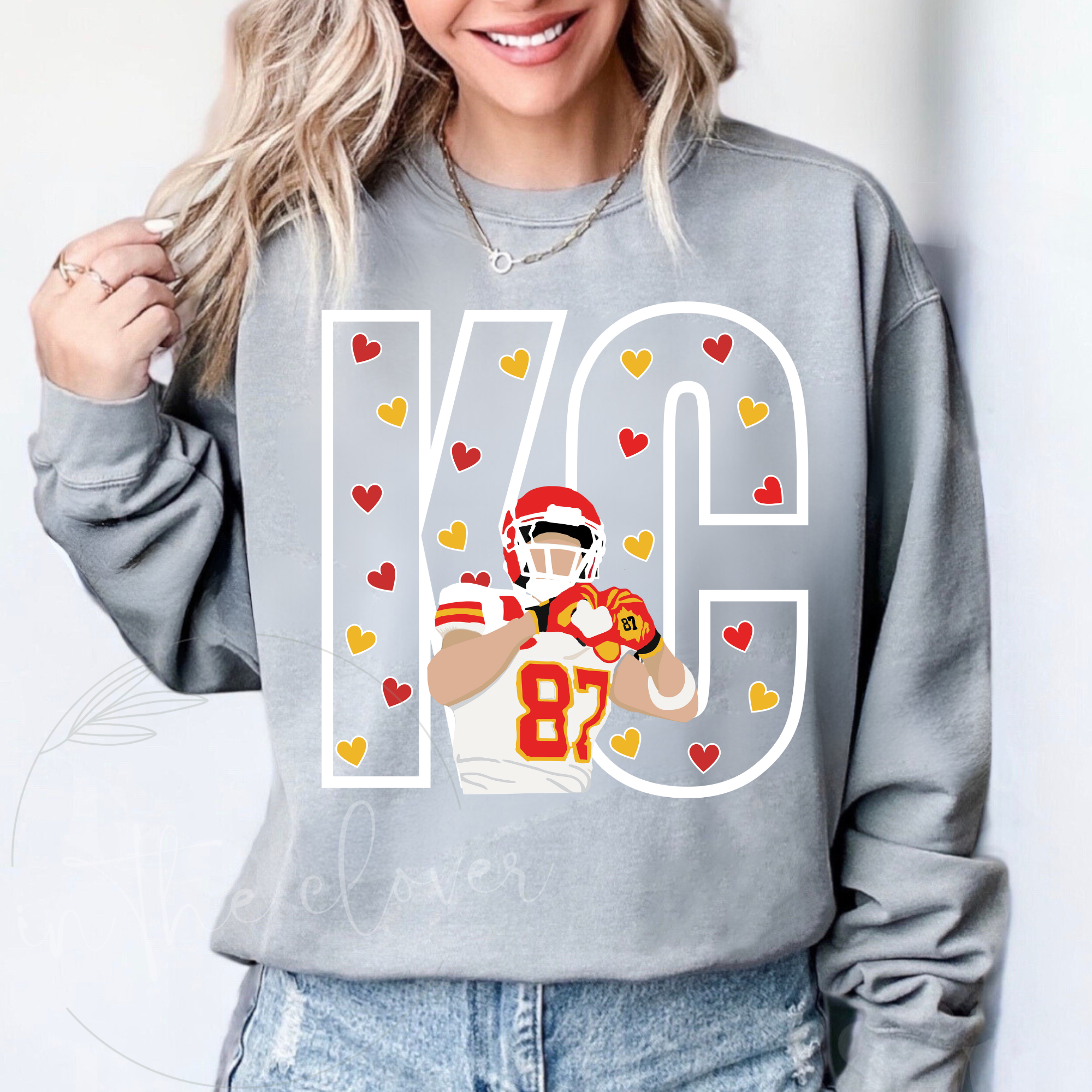 Heart KC Travis Kelce Gray Crewneck