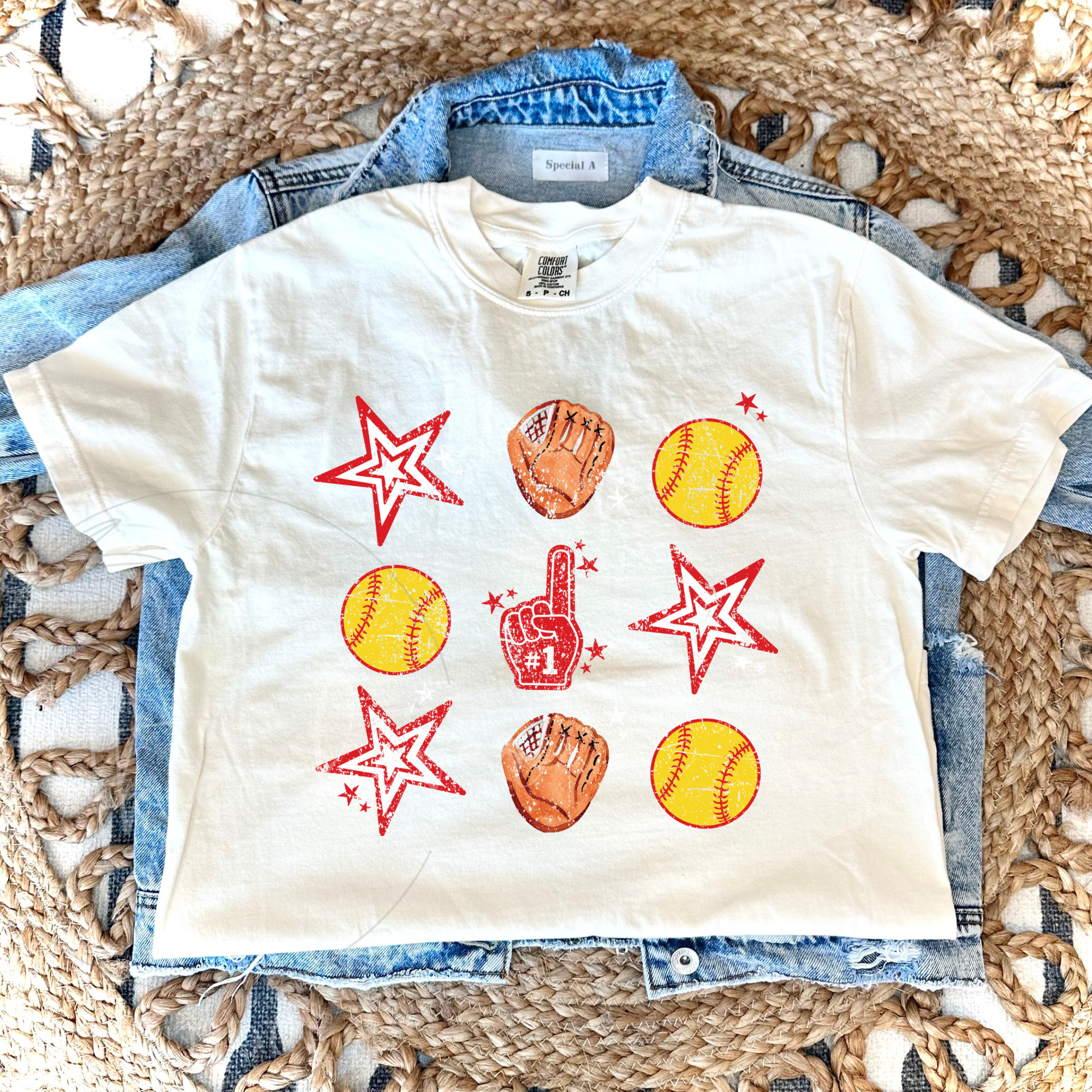 DISTRESSED SOFTBALL COLLAGE - IVORY TEE