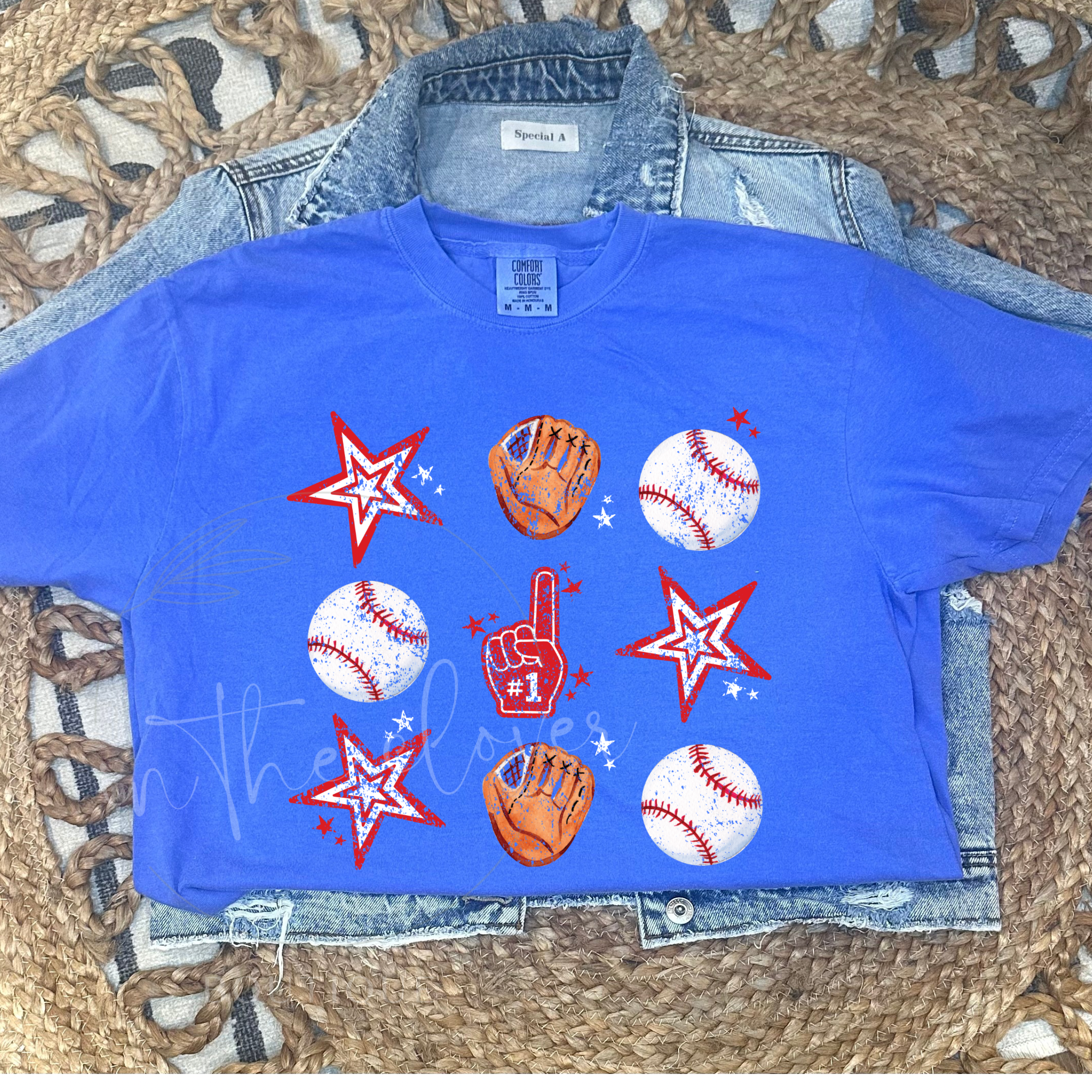 DISTRESSED BASEBALL COLLAGE - BLUE TEE