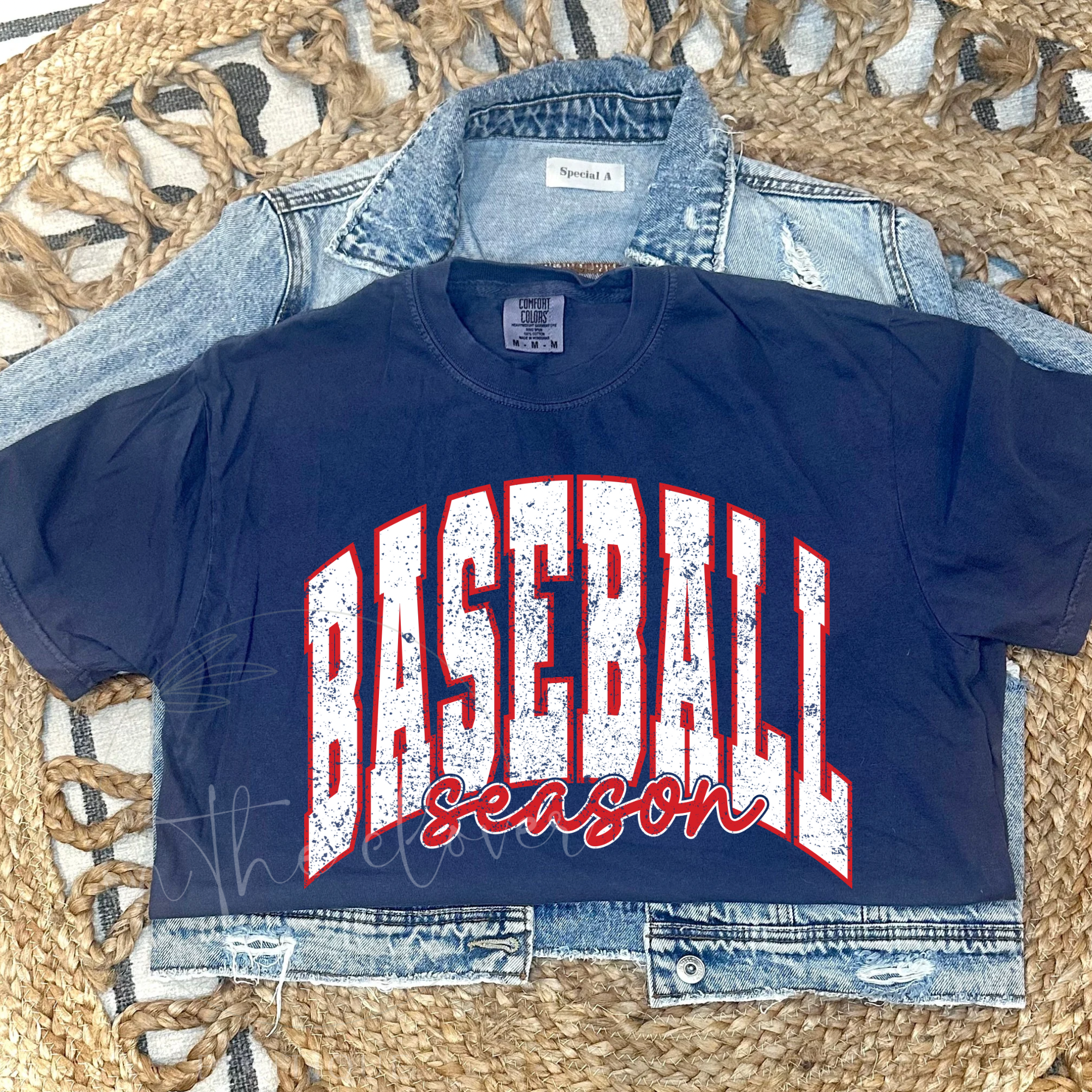 DISTRESSED BASEBALL SEASON - NAVY TEE