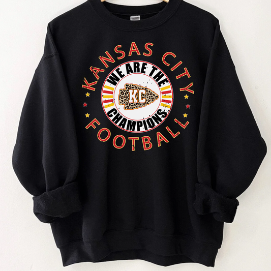 We are The Champions with Leopard Black Crewneck