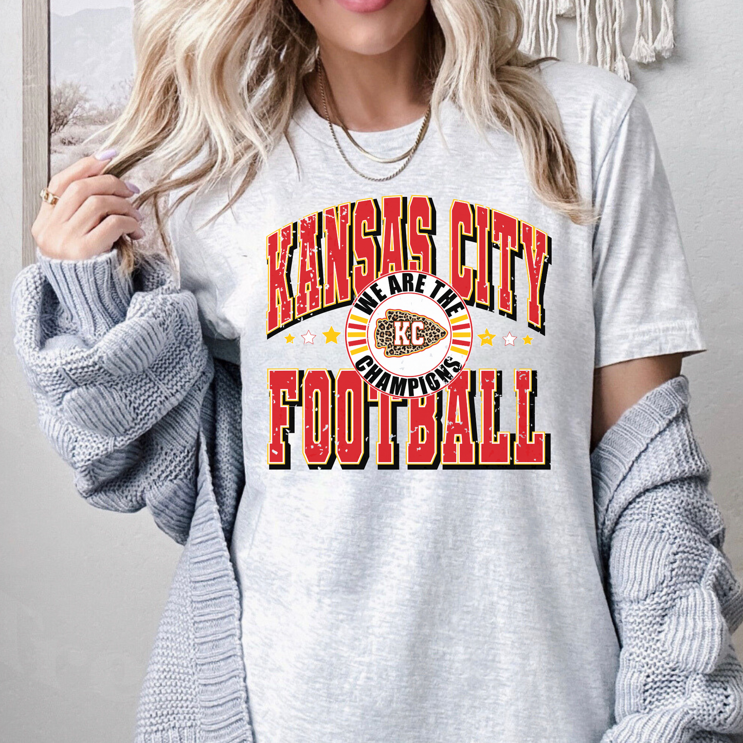 Kansas City - We are The Champions (with leopard) Ash Tee