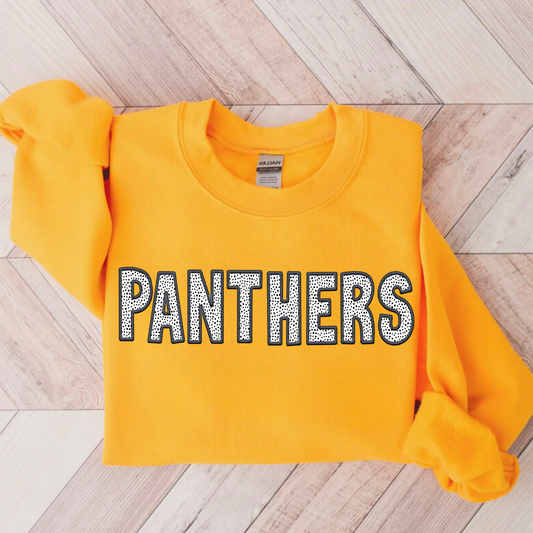 Panthers Faux Embroidery Gold Crewneck