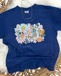 FLORAL TEACHER - BLUE TEE