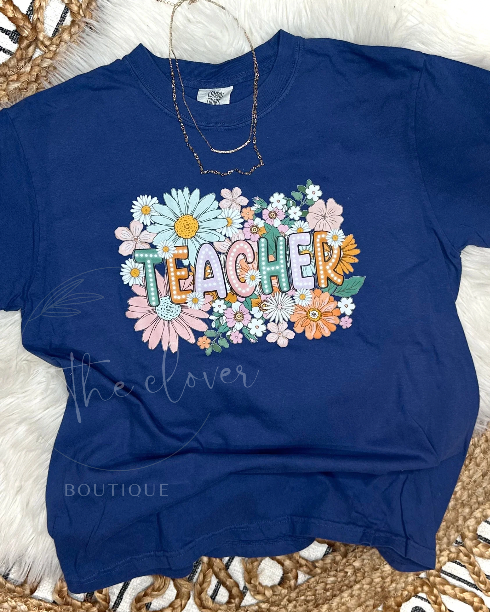 FLORAL TEACHER - BLUE TEE