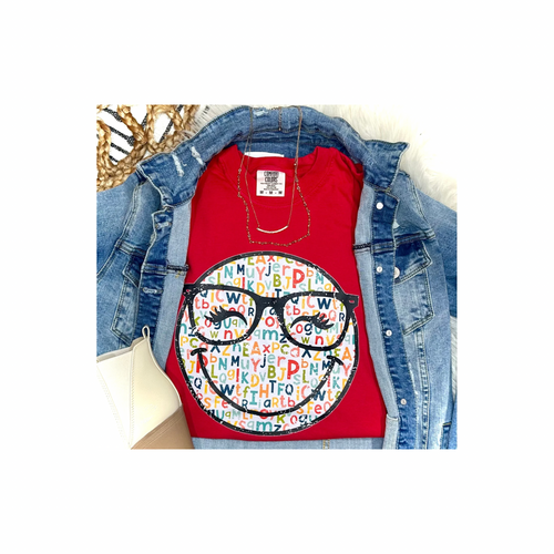 ABC Smiley on Red Comfort Colors Tee