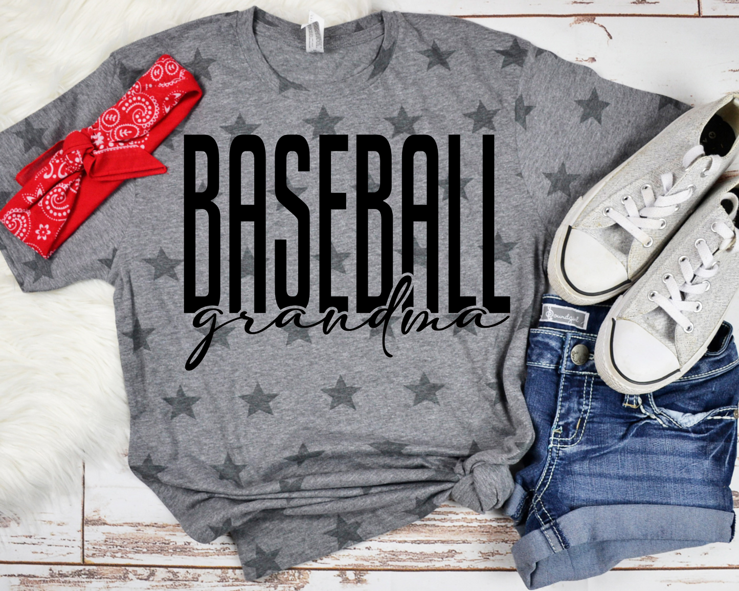 Tall Baseball Grandma Gray Star Tee