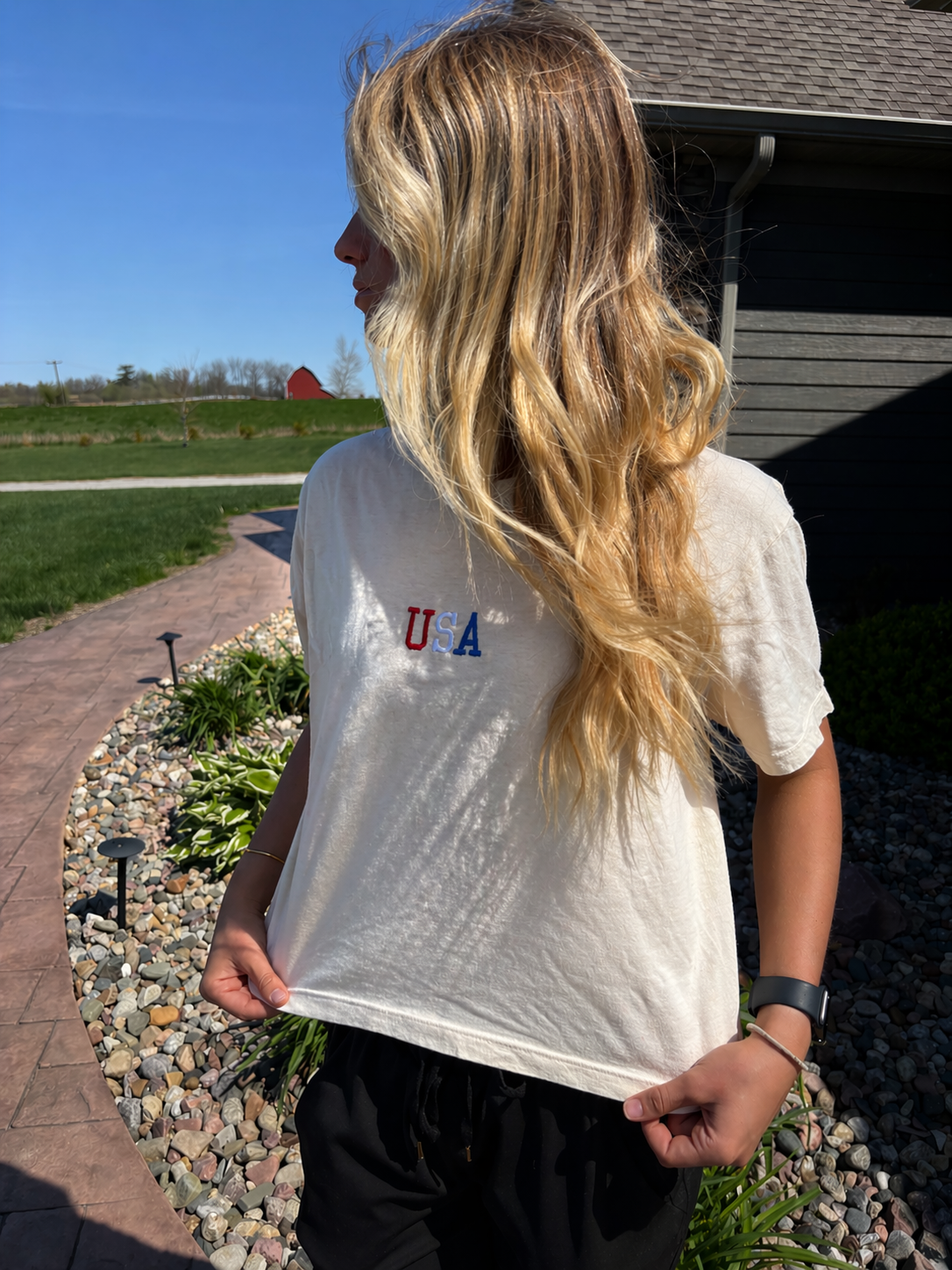 Embroidered USA Crop Tee