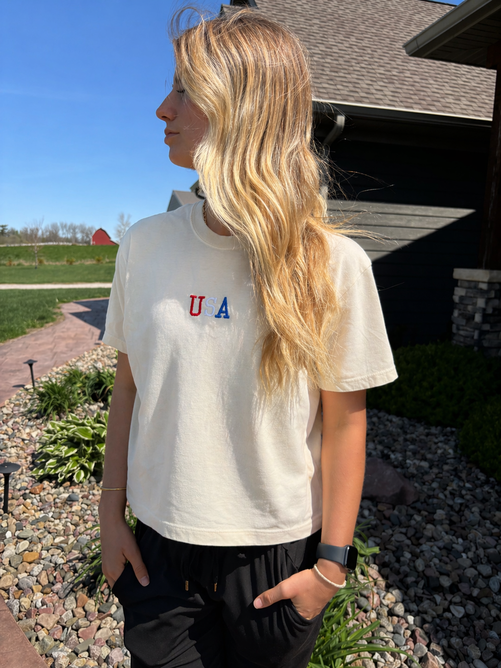Embroidered USA Crop Tee