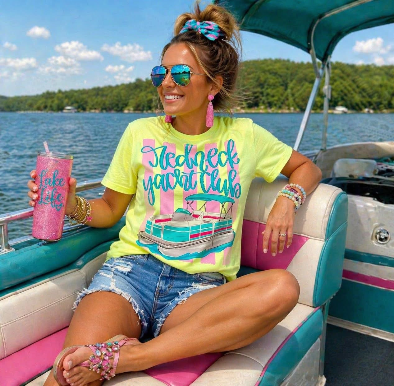 Script Redneck Yacht Club - Neon Yellow Tee