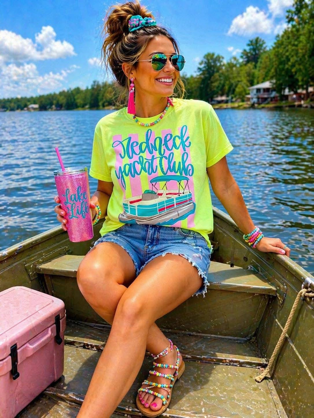 Script Redneck Yacht Club - Neon Yellow Tee
