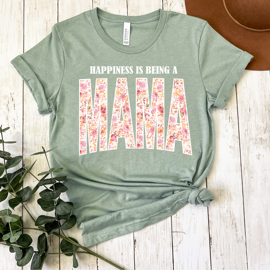 Happiness is Being A Mama Sage Green Tee