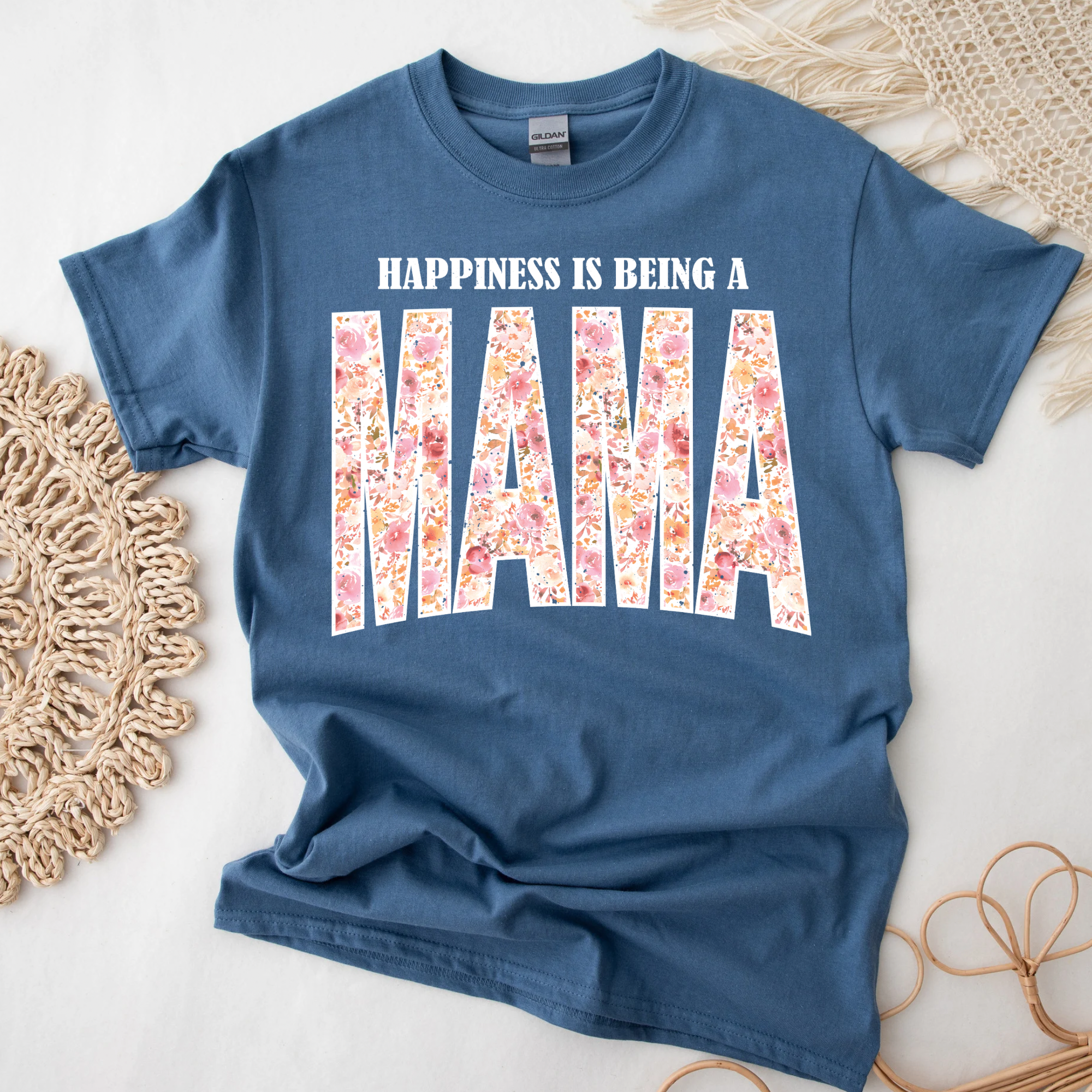 HAPPINESS IS BEING A MAMA - INDIGO TEE