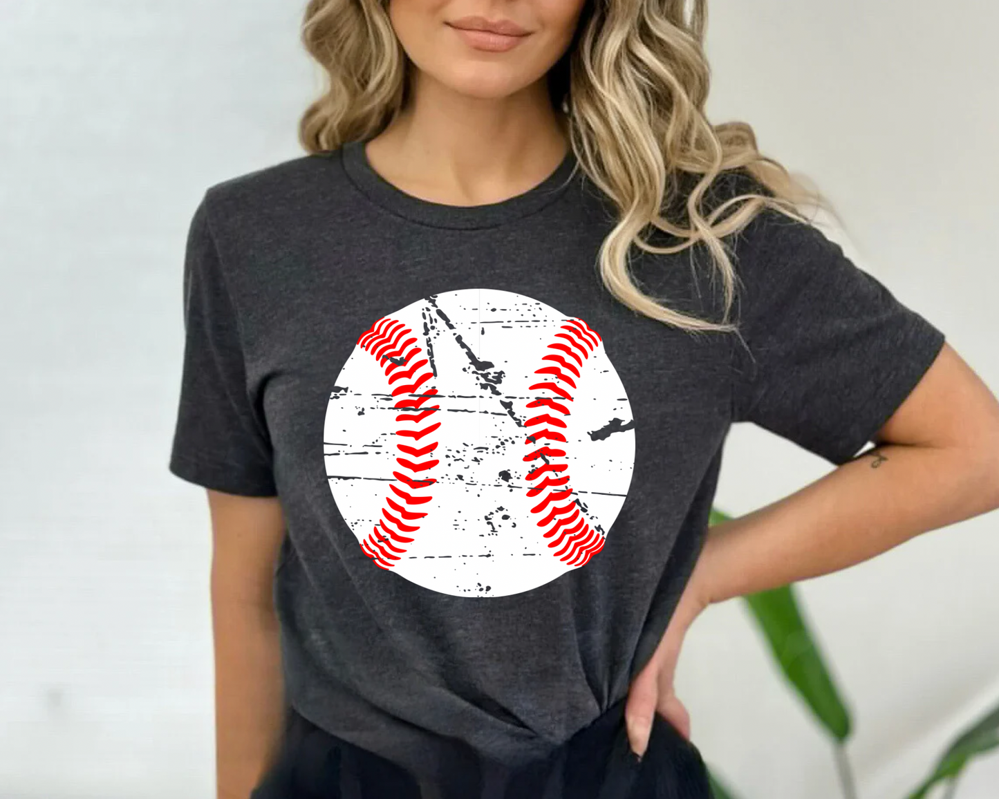 Distressed Baseball Heather Charcoal Tee