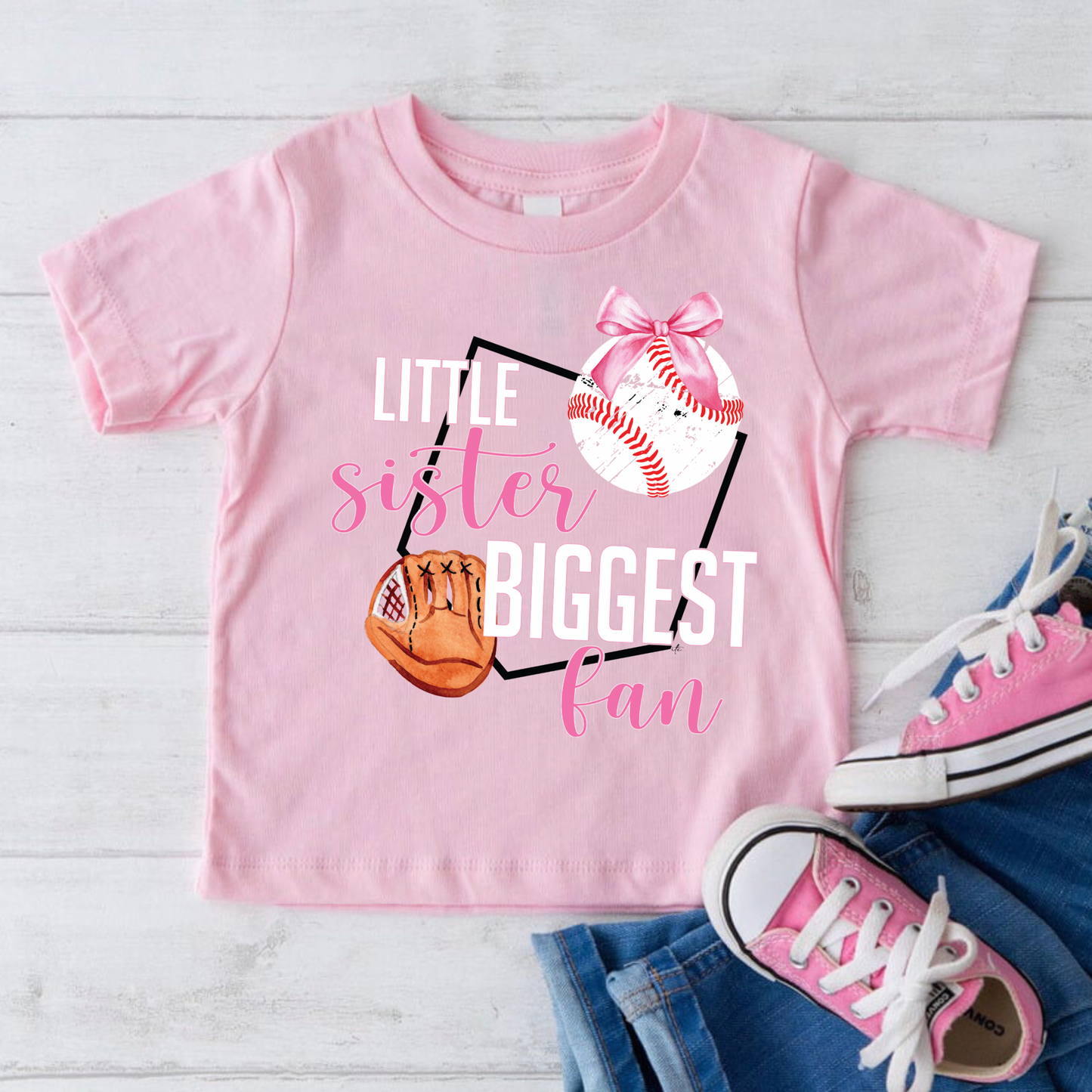 Little Sister Biggest Fan Pink Tee