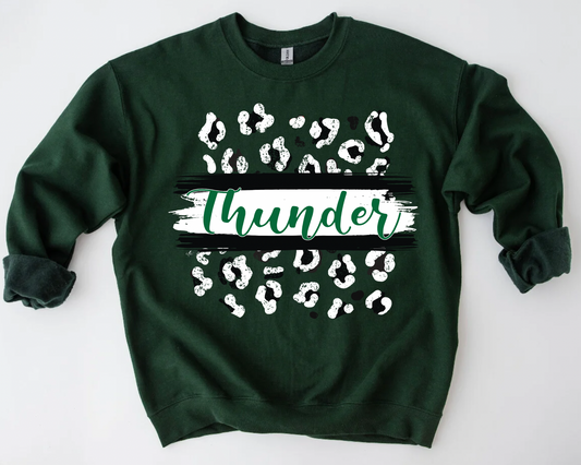 Thunder Black and White Leopard Forest Green Crewneck